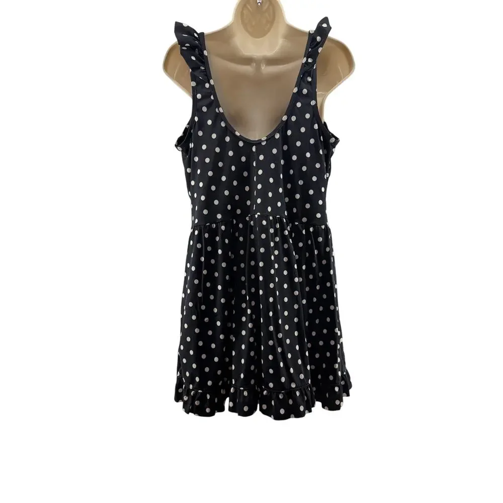 Swimsuits for All Women's Plus Size Faux-Wrap Swim Dress Black White Polka Dot20